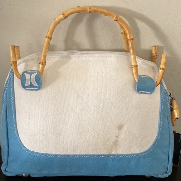 Hurley Bamboo Handles Blue And White Purse - Picture 2 of 7